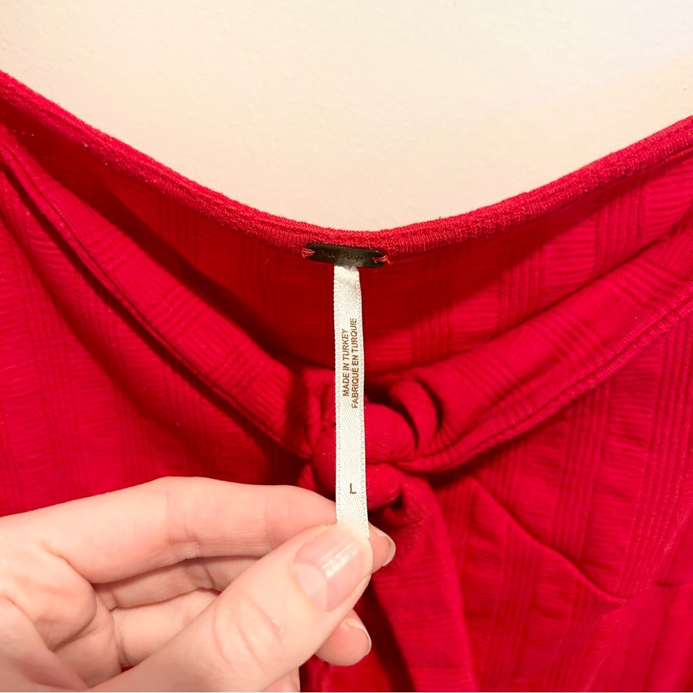 Free People It’s A Date Ribbed Long Sleeve Top Red Size Large - Picture 5 of 9